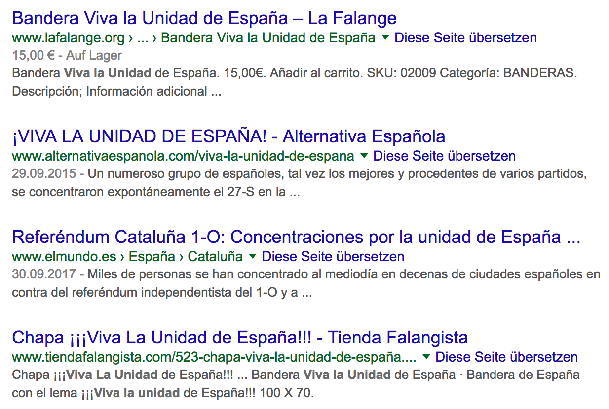 Screenshot der Suche nach Viva la unidad de España