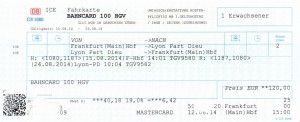 Fahrkarte zum Tarif BahnCard 100 HGV