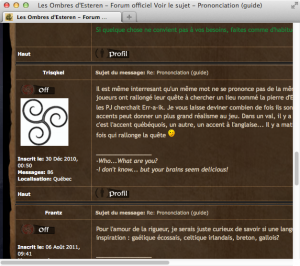 Screenshot: Französisches Rollenspiel-Forum mit von mir gezeichnetem Triskel